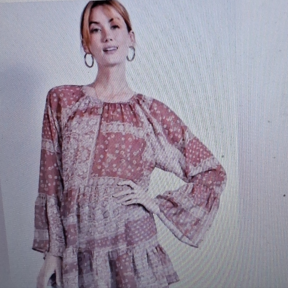 NWT Easel Multi Colored Printed Patchwork Blouse With Boho Vibes Size M